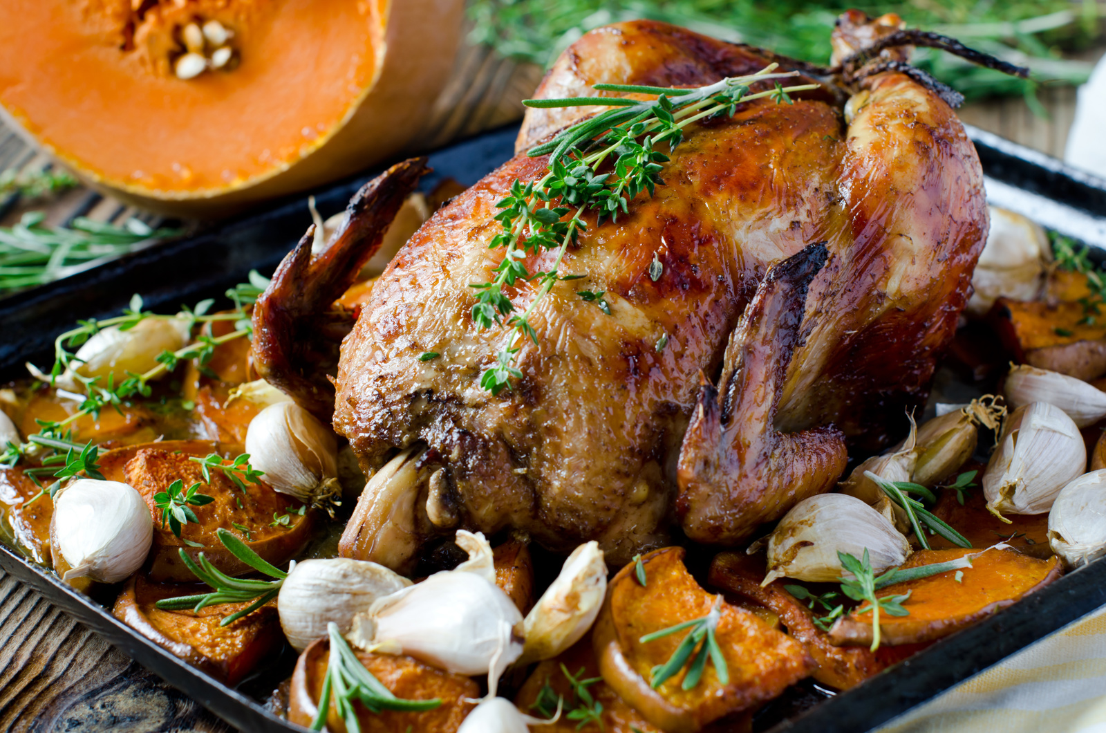 Roast Chicken With Garlic, Thyme & Seasonal Vegetables