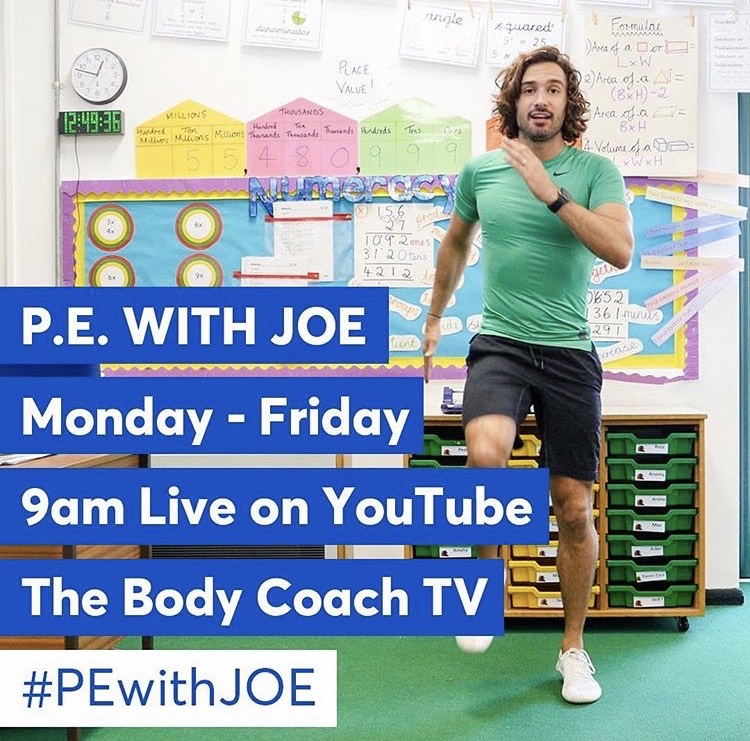 Joe Wicks offering online PE training sessions. 
